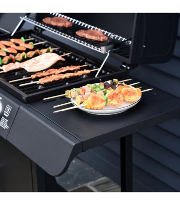 4 Gas BBQ Grill with Wheels, Steel-Black