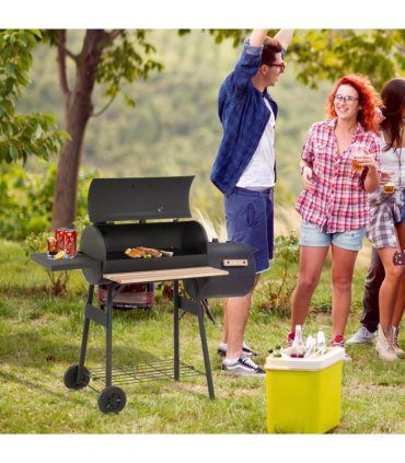 Portable Charcoal BBQ Grill Steel Offset Smoker Combo Backyard