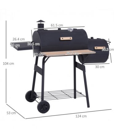 Portable Charcoal BBQ Grill Steel Offset Smoker Combo Backyard