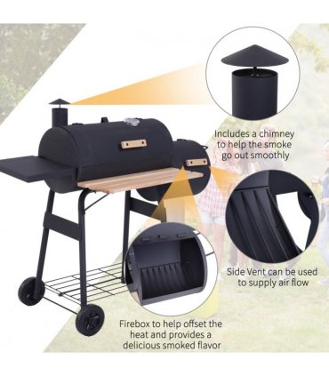 Portable Charcoal BBQ Grill Steel Offset Smoker Combo Backyard