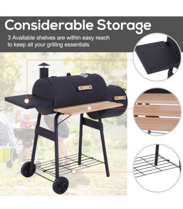 Portable Charcoal BBQ Grill Steel Offset Smoker Combo Backyard