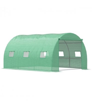4x3x2m Tunnel Greenhouse Walk-In Hot House Roll Up Door & 6 Windows-Green