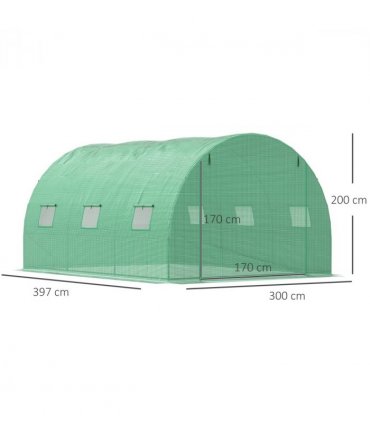 4x3x2m Tunnel Greenhouse Walk-In Hot House Roll Up Door & 6 Windows-Green