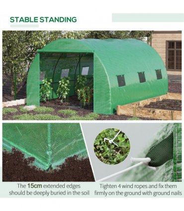 4x3x2m Tunnel Greenhouse Walk-In Hot House Roll Up Door & 6 Windows-Green