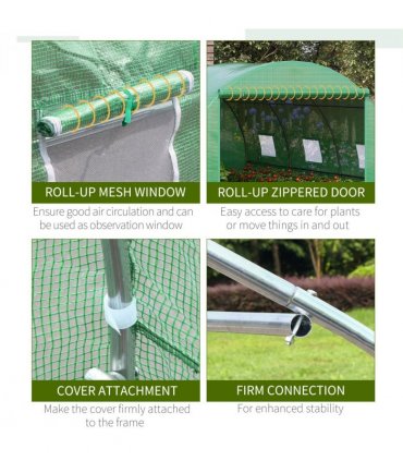 4x3x2m Tunnel Greenhouse Walk-In Hot House Roll Up Door & 6 Windows-Green