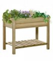 Raised Garden Bed with Legs and Storage Shelf, Elevated Wooden Planter Box,