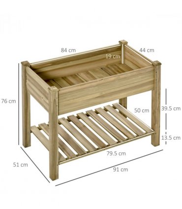 Raised Garden Bed with Legs and Storage Shelf, Elevated Wooden Planter Box,