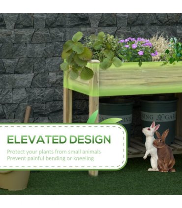 Raised Garden Bed with Legs and Storage Shelf, Elevated Wooden Planter Box,