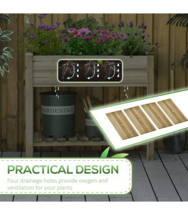 Raised Garden Bed with Legs and Storage Shelf, Elevated Wooden Planter Box,