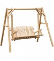 Outdoor 2 Seater Porch Swing Wooden Rustic Patio Bench Hammock w/ Armrest