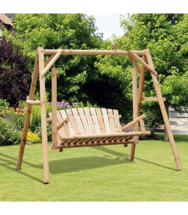 Outdoor 2 Seater Porch Swing Wooden Rustic Patio Bench Hammock w/ Armrest