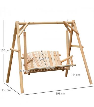 Outdoor 2 Seater Porch Swing Wooden Rustic Patio Bench Hammock w/ Armrest