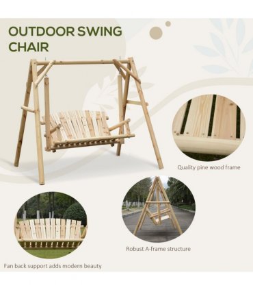 Outdoor 2 Seater Porch Swing Wooden Rustic Patio Bench Hammock w/ Armrest