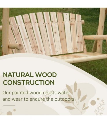 Outdoor 2 Seater Porch Swing Wooden Rustic Patio Bench Hammock w/ Armrest