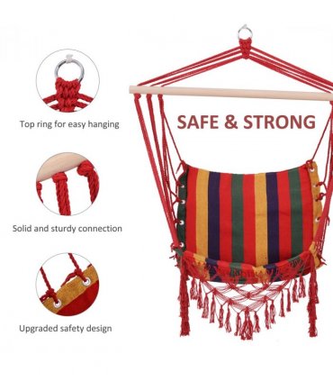 Hammock Chair Swing Colourful Striped Seat Porch Indoor Outdoor Hanging Beach