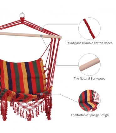 Hammock Chair Swing Colourful Striped Seat Porch Indoor Outdoor Hanging Beach
