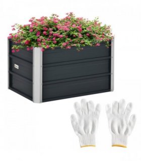 Raised Garden Bed, Elevated Planter Box & Gloves, Grey