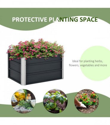 Raised Garden Bed, Elevated Planter Box & Gloves, Grey