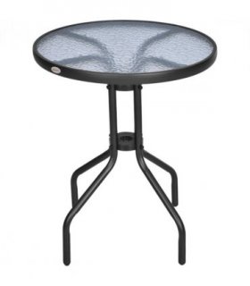 60 70H cm Round Metal Table, Tempered Glass-Black