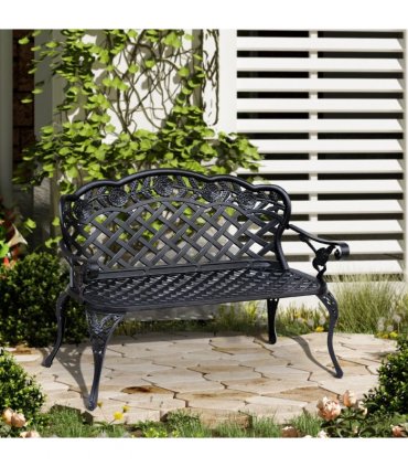 Garden Bench, Cast Aluminium, 107Lx58Wx85H cm-Black
