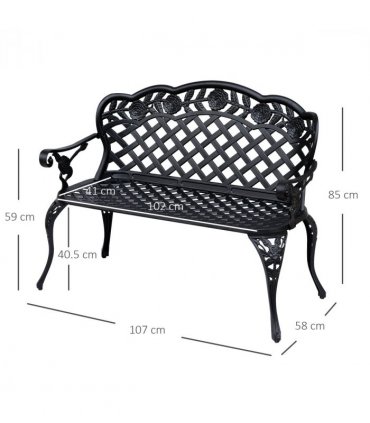 Garden Bench, Cast Aluminium, 107Lx58Wx85H cm-Black