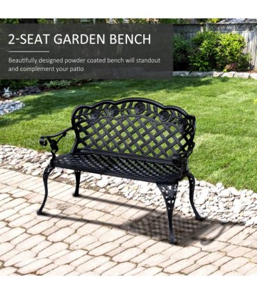 Garden Bench, Cast Aluminium, 107Lx58Wx85H cm-Black