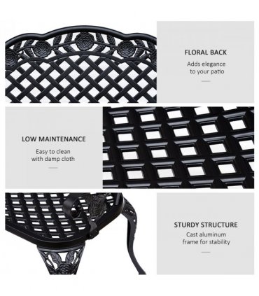Garden Bench, Cast Aluminium, 107Lx58Wx85H cm-Black