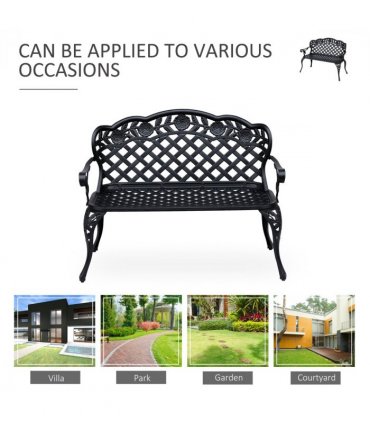 Garden Bench, Cast Aluminium, 107Lx58Wx85H cm-Black