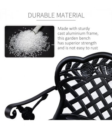Garden Bench, Cast Aluminium, 107Lx58Wx85H cm-Black