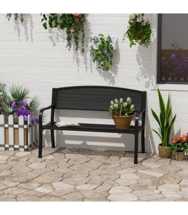 2 Person Garden Bench, Steel-Black
