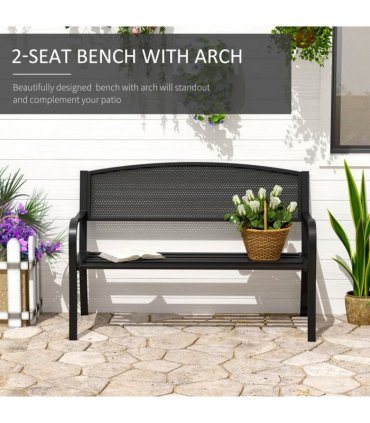 2 Person Garden Bench, Steel-Black