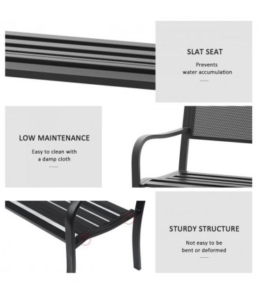 2 Person Garden Bench, Steel-Black