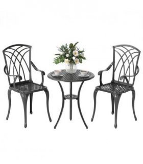 Cast Aluminium 2-Seater Outdoor Garden Table & Chair Set Brown