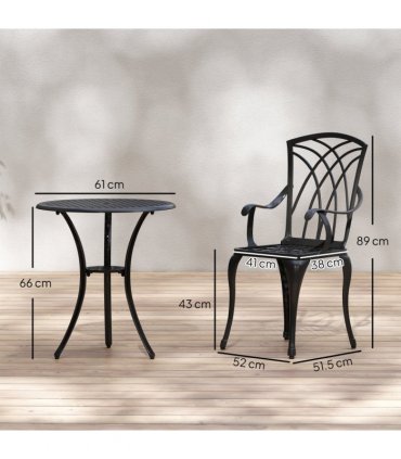 Cast Aluminium 2-Seater Outdoor Garden Table & Chair Set Brown