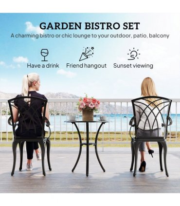 Cast Aluminium 2-Seater Outdoor Garden Table & Chair Set Brown
