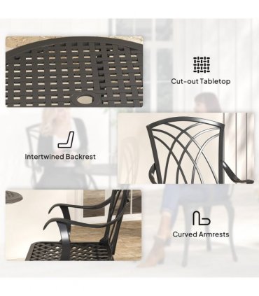 Cast Aluminium 2-Seater Outdoor Garden Table & Chair Set Brown