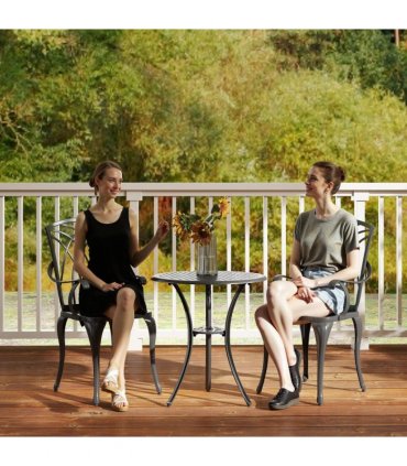 Cast Aluminium 2-Seater Outdoor Garden Table & Chair Set Brown