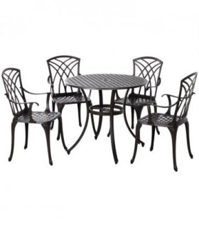 Cast Aluminium 4-Seater Outdoor Garden Table & Chair Set Brown