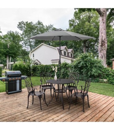 Cast Aluminium 4-Seater Outdoor Garden Table & Chair Set Brown