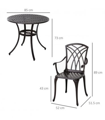Cast Aluminium 4-Seater Outdoor Garden Table & Chair Set Brown