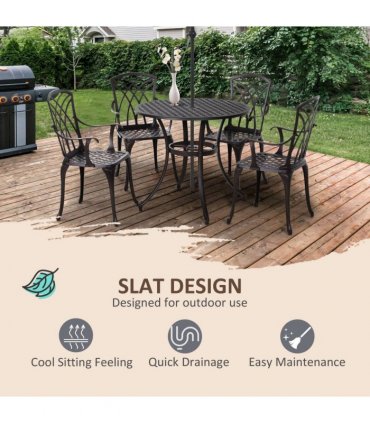 Cast Aluminium 4-Seater Outdoor Garden Table & Chair Set Brown