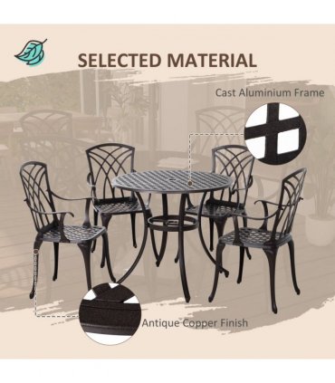 Cast Aluminium 4-Seater Outdoor Garden Table & Chair Set Brown