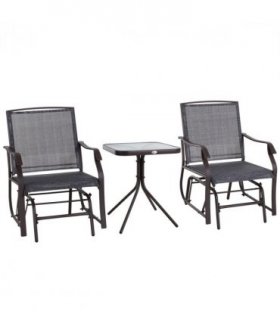 Steel Frame Set-of-2 Glider Rocking Chair w/ Table Set Grey