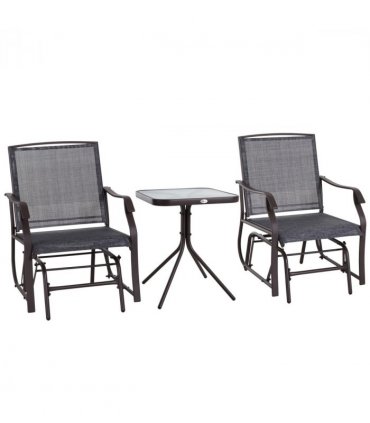 Steel Frame Set-of-2 Glider Rocking Chair w/ Table Set Grey