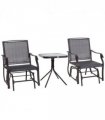 Steel Frame Set-of-2 Glider Rocking Chair w/ Table Set Grey