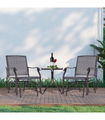 Steel Frame Set-of-2 Glider Rocking Chair w/ Table Set Grey