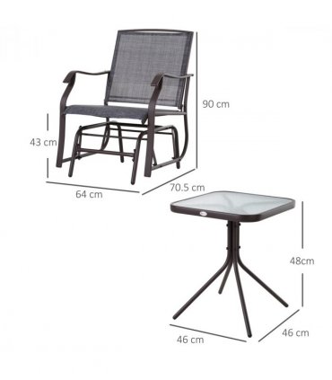 Steel Frame Set-of-2 Glider Rocking Chair w/ Table Set Grey