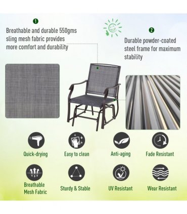 Steel Frame Set-of-2 Glider Rocking Chair w/ Table Set Grey