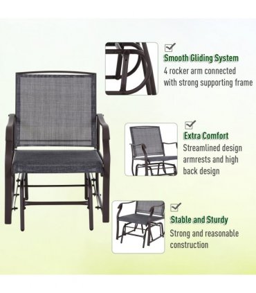 Steel Frame Set-of-2 Glider Rocking Chair w/ Table Set Grey