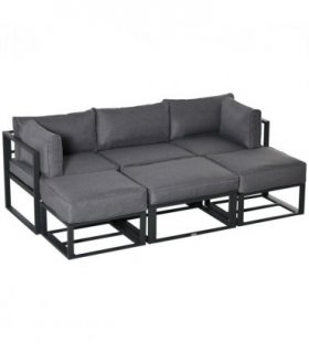 Daybed 6 Piece Sectional Sofa Set, & Coffee Table, Footstool & Cushions, Grey